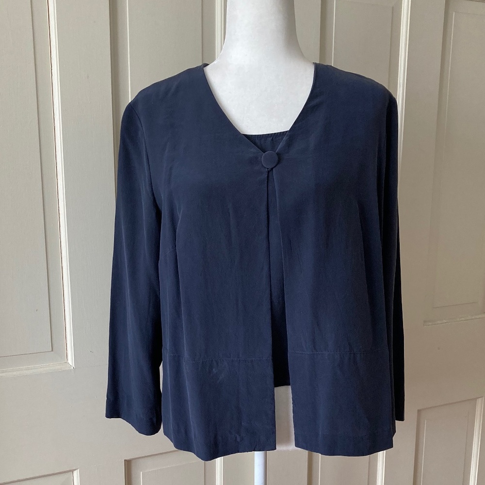 Navy Silk Top and Illusion Tank SIZE WP14